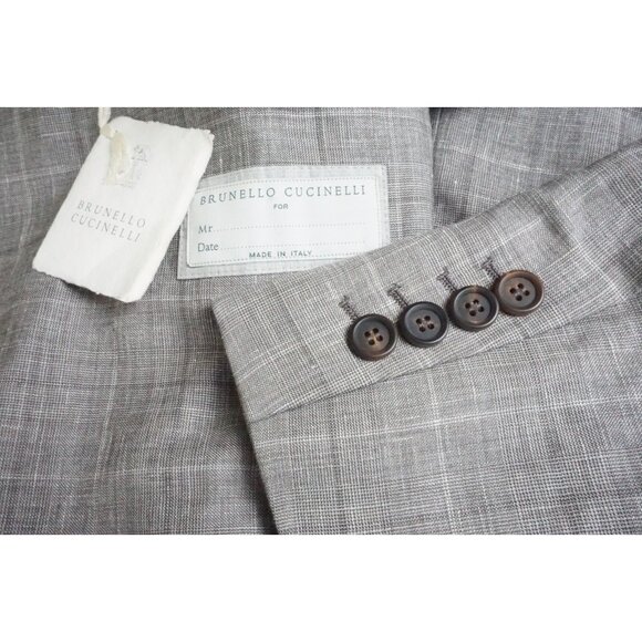 Brunello Cucinelli Gray Plaid Linen Blend Sport Coat Jacket Sz 42 NEW
